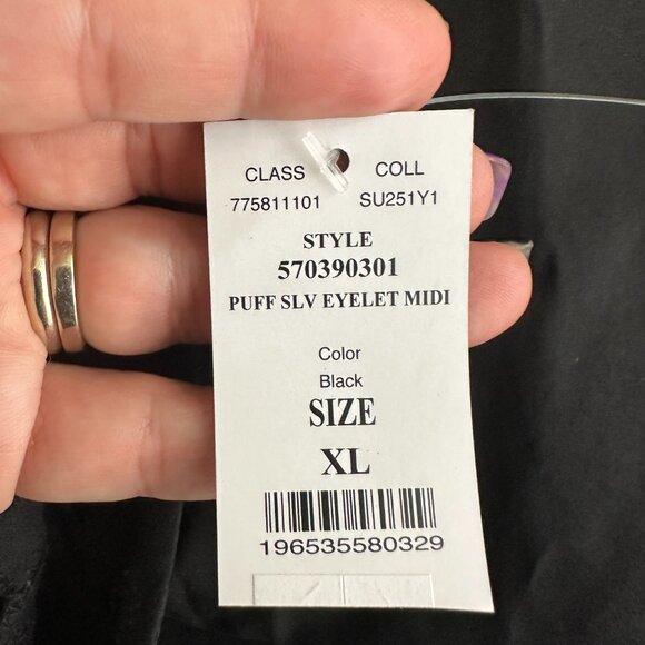 NWT White House Black Market Puff Sleeve Eyelet Midi Black XL #WHBM19 - Picture 6 of 9